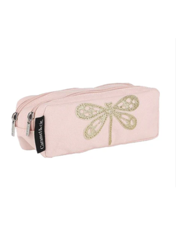 Trousse double Libellule Rose – Caramel & Cie | École maternelle & primaire