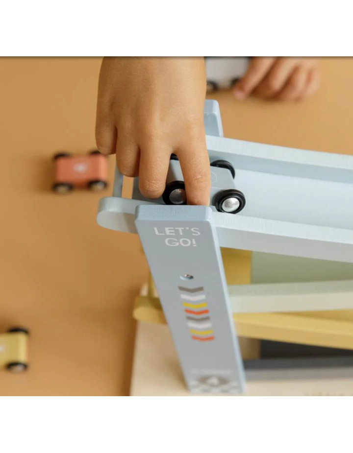Circuit de Voitures en Bois Little Dutch Bleu | Rampe de Course Enfant
