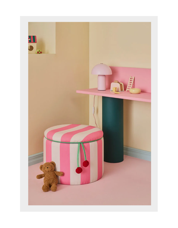 Pouf cylindrique avec rangement rose Kids Concept