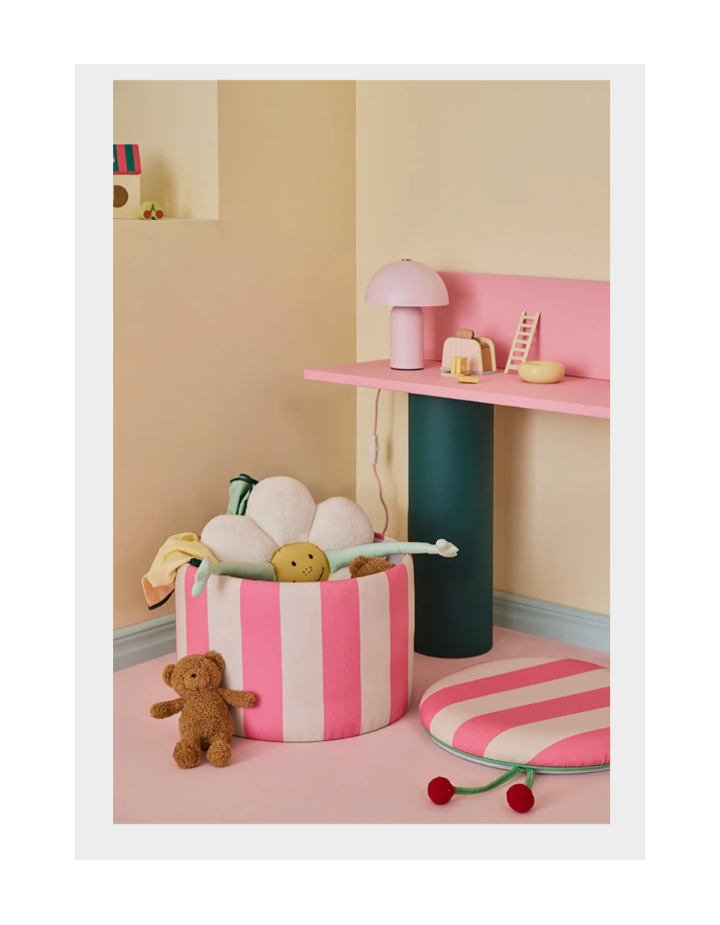 Pouf cylindrique avec rangement rose Kids Concept