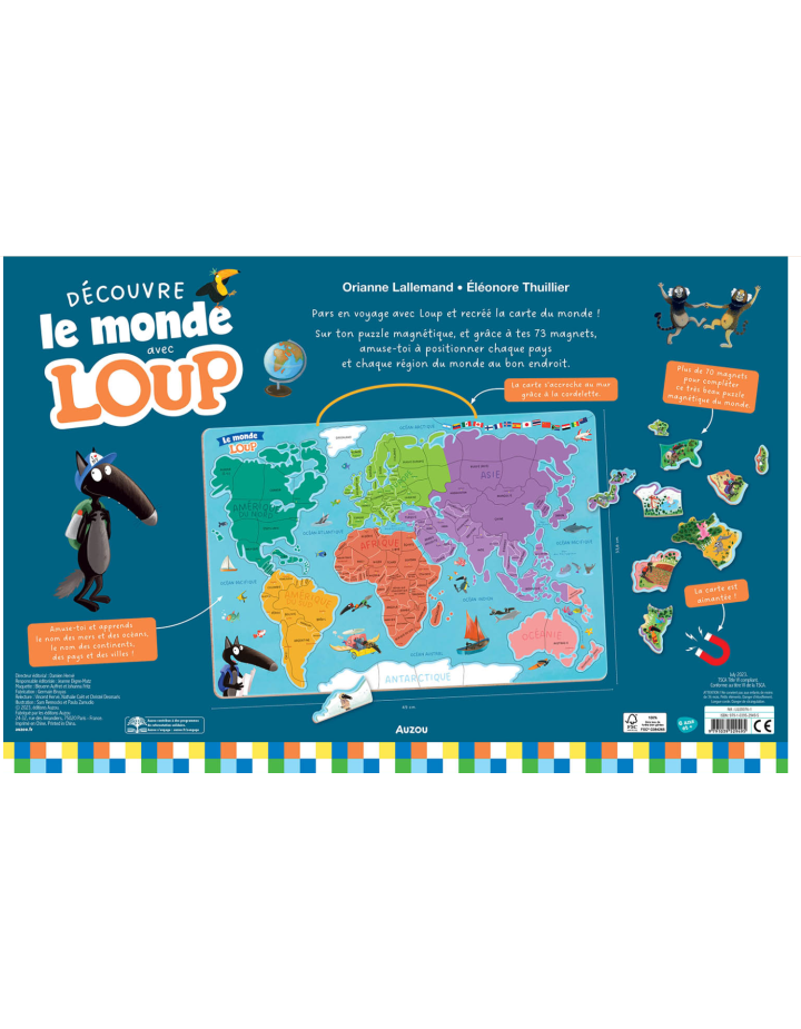 Carte du Monde Magnétique Puzzle Loup Auzou
