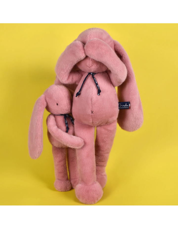 Lapin Méloé Peluche Rose Maïlou Tradition | Fabriquée en France