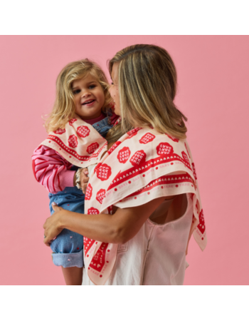Foulard Lollilove beige rouge maman enfant | Atelier Wagram