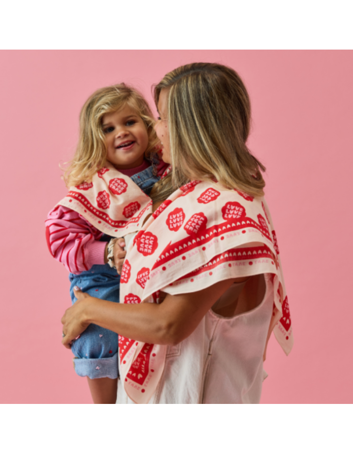 Foulard Lollilove beige rouge maman enfant | Atelier Wagram